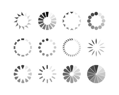 Koleksiyon Yükleme Çubuğu durum simgesi. Vektör çizimi. Vektör yüklü simgeler kümesi. İndirme işlemi sürüyor. Donload ya da Gönderme.