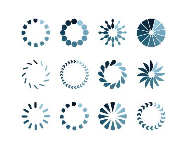 Koleksiyon Yükleme Çubuğu durum simgesi. Vektör çizimi. Vektör yüklü simgeler kümesi. İndirme işlemi sürüyor. Donload ya da Gönderme.