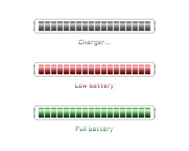 Koleksiyon Yükleme Çubuğu durum simgesi. Vektör çizimi. Vektör yüklü simgeler kümesi. İndirme işlemi sürüyor. Donload ya da Gönderme.