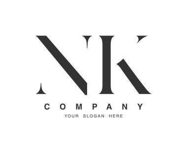 NK logo tasarımı. İlk harf n ve k serif yazı tipi. Yaratıcı klasik şirket adı tipografi. Moda logosu veya kimliği.