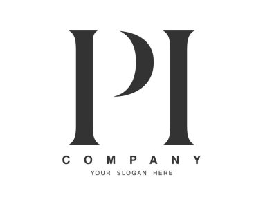 PI logo tasarımı. P harfi ve I serif yazı tipi. Yaratıcı klasik şirket adı tipografi. Moda logosu veya kimliği.