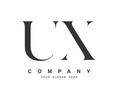 UX logo tasarımı. İlk harf u ve x serif yazı tipi. Yaratıcı klasik şirket adı tipografi. Moda logosu veya kimliği.