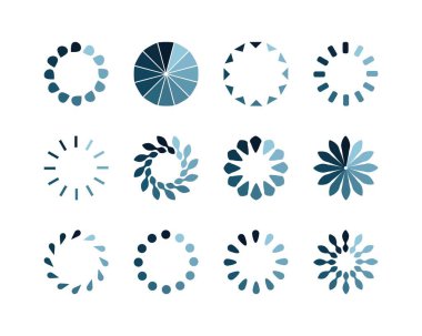 Koleksiyon Yükleme Çubuğu durum simgesi. Vektör çizimi. Vektör yüklü simgeler kümesi. İndirme işlemi sürüyor. Donload ya da Gönderme.