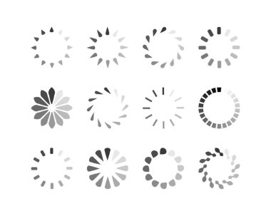 Koleksiyon Yükleme Çubuğu durum simgesi. Vektör çizimi. Vektör yüklü simgeler kümesi. İndirme işlemi sürüyor. Donload ya da Gönderme.