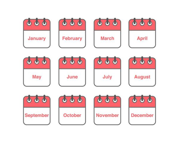 Vector set of icons. Daily, monthly, yearly calendar icon. Meeting, schedule, planning, holiday, vacation.