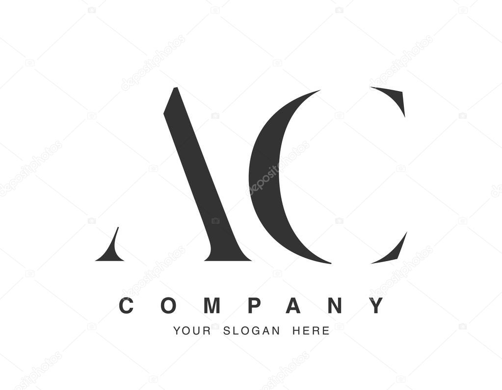 AC logo design. Initial letter a and c serif font style. Creative classic company name typography. Trendy logotype or identity.