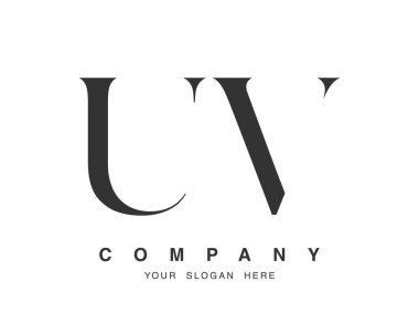 UV logo tasarımı. İlk harf u ve v serif yazı tipi. Yaratıcı klasik şirket adı tipografi. Moda logosu veya kimliği.