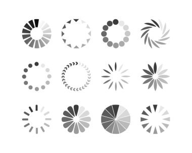 Koleksiyon Yükleme Çubuğu durum simgesi. Vektör çizimi. Vektör yüklü simgeler kümesi. İndirme işlemi sürüyor. Donload ya da Gönderme.