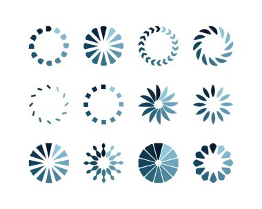 Koleksiyon Yükleme Çubuğu durum simgesi. Vektör çizimi. Vektör yüklü simgeler kümesi. İndirme işlemi sürüyor. Donload ya da Gönderme.