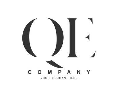 QE logo tasarımı. İlk harf q ve e serif yazı tipi. Yaratıcı klasik şirket adı tipografi. Moda logosu veya kimliği.