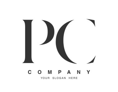 Bilgisayar logosu tasarımı. İlk harf p ve c serif yazı tipi. Yaratıcı klasik şirket adı tipografi. Moda logosu veya kimliği.