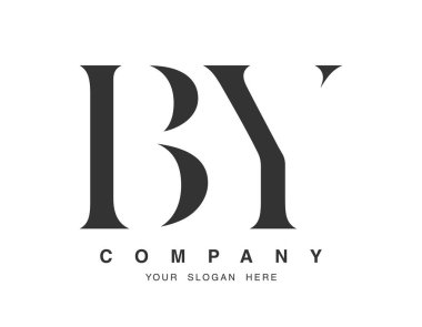 Logo tasarımına göre. İlk harf b ve y serif yazı tipi. Yaratıcı klasik şirket adı tipografi. Moda logosu veya kimliği.