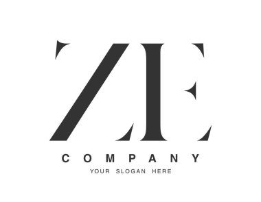 ZE logo tasarımı. İlk harf z ve e serif yazı tipi. Yaratıcı klasik şirket adı tipografi. Moda logosu veya kimliği.