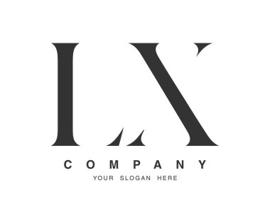 LX logo tasarımı. İlk harf l ve x serif yazı tipi. Yaratıcı klasik şirket adı tipografi. Moda logosu veya kimliği.