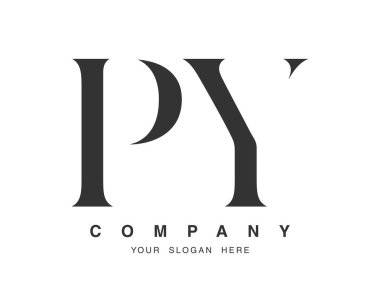 PY logo tasarımı. İlk harf p ve y serif yazı tipi. Yaratıcı klasik şirket adı tipografi. Moda logosu veya kimliği.