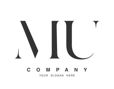 MU logo tasarımı. İlk harf m ve u serif yazı tipi biçimi. Yaratıcı klasik şirket adı tipografi. Moda logosu veya kimliği.