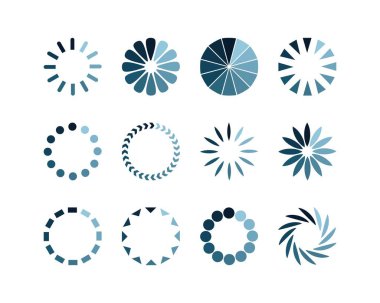 Koleksiyon Yükleme Çubuğu durum simgesi. Vektör çizimi. Vektör yüklü simgeler kümesi. İndirme işlemi sürüyor. Donload ya da Gönderme.