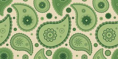 Kadınsı sonsuzluğun yaz retro 'su. Hindistan, Hint salatalık tuvalinde çağdaş. Swatch boteh 'de desenli varyasyon.