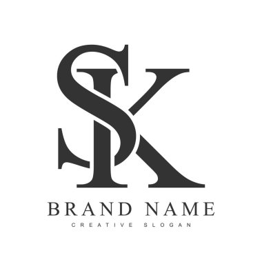 SK trend logot şablonu. İlk harf s ve k klasik yazı tipi. Şirket adı veya kimliği için yaratıcı logo.