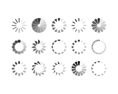 Koleksiyon Yükleme Çubuğu durum simgesi. Vektör çizimi. Vektör yüklü simgeler kümesi. İndirme işlemi sürüyor. Donload ya da Gönderme.