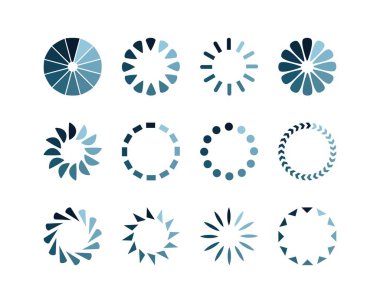 Koleksiyon Yükleme Çubuğu durum simgesi. Vektör çizimi. Vektör yüklü simgeler kümesi. İndirme işlemi sürüyor. Donload ya da Gönderme.