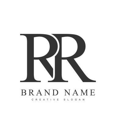 RR trend logoti şablonu. Baş harf r ve r klasik yazı tipi. Şirket adı veya kimliği için yaratıcı logo.