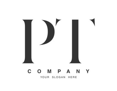PT logo tasarımı. İlk harf p ve t serif yazı tipi. Yaratıcı klasik şirket adı tipografi. Moda logosu veya kimliği.