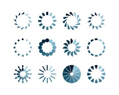 Koleksiyon Yükleme Çubuğu durum simgesi. Vektör çizimi. Vektör yüklü simgeler kümesi. İndirme işlemi sürüyor. Donload ya da Gönderme.