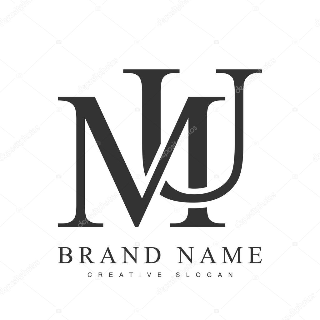 MU trendy logotype template. Initial letter m and u classic font style. Creative logo for company name or identity.