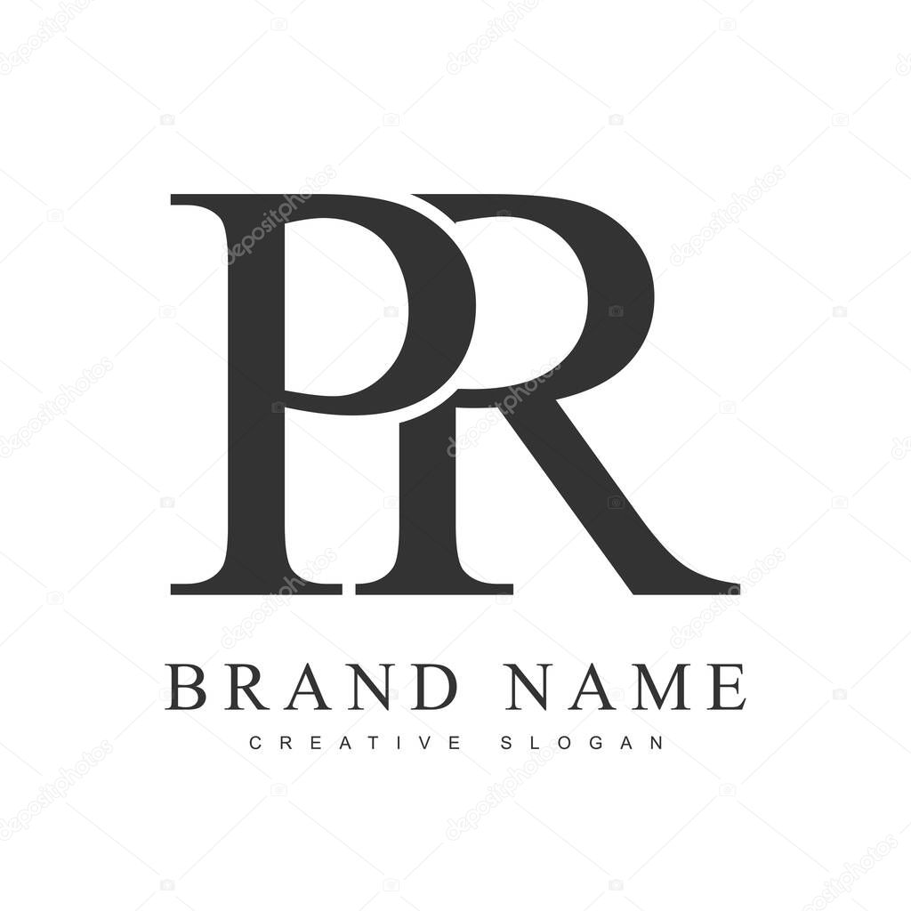 PR trendy logotype template. Initial letter p and r classic font style. Creative logo for company name or identity.
