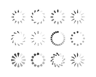 Koleksiyon Yükleme Çubuğu durum simgesi. Vektör çizimi. Vektör yüklü simgeler kümesi. İndirme işlemi sürüyor. Donload ya da Gönderme.