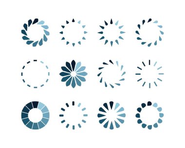 Koleksiyon Yükleme Çubuğu durum simgesi. Vektör çizimi. Vektör yüklü simgeler kümesi. İndirme işlemi sürüyor. Donload ya da Gönderme.