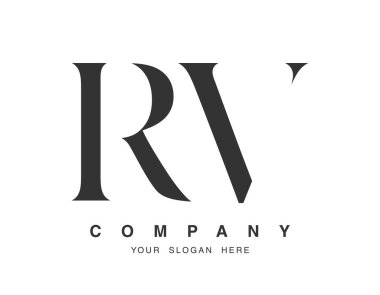 Karavan logosu tasarımı. İlk harf r ve v serif yazı tipi. Yaratıcı klasik şirket adı tipografi. Moda logosu veya kimliği.