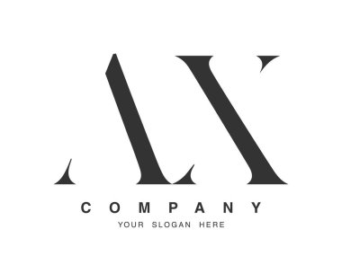 AX logo tasarımı. İlk harf a ve x serif yazı tipi. Yaratıcı klasik şirket adı tipografi. Moda logosu veya kimliği.