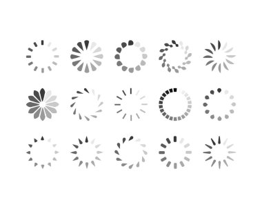 Koleksiyon Yükleme Çubuğu durum simgesi. Vektör çizimi. Vektör yüklü simgeler kümesi. İndirme işlemi sürüyor. Donload ya da Gönderme.