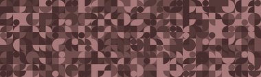 Stylish geometric background featuring a repeating pattern of circles, semicircles, and squares in muted brown tones. clipart