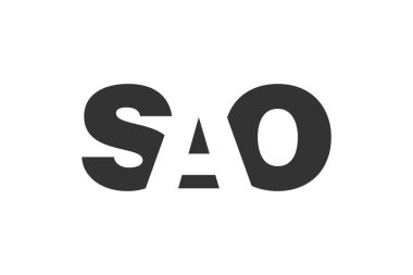 SAO logo tasarımı. İlk harf S A O kalın yazı tipi teknoloji girişimleri, danışmanlık, kurumsal markalaşma. Yaratıcı şirket adı, manşetler tipografi kimliği, trend logotype.