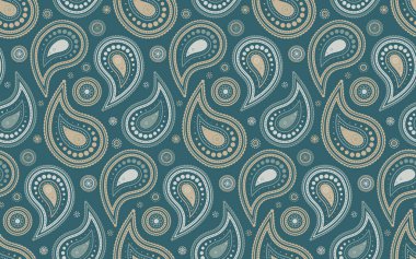 Zarif bir desenli deniz mavisi deseni. Kusursuz tasarım süslemeli gözyaşı damlası şekilleri ve sessiz bej ve yeşil tonlarda daireler. Tekstil, duvar kağıdı ve web sitesi geçmişi için mükemmel..