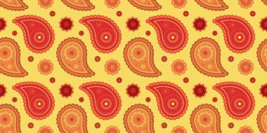 Sıcak kırmızı ve sarı renklerde canlı desenli desenler. Tekstil tasarımı, duvar kağıdı ya da web sitesi geçmişi için mükemmel.