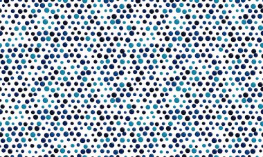 Beyaz arkaplana dağılmış canlı mavi ve siyah daireler dinamik ve oyuncu bir model oluşturur. Web sitesi geçmişi, tekstil tasarımları veya oyuncu markalar için ideal.