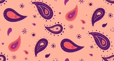 Canlı desenli şeftali, mor ve mercan desenli. Tekstil, duvar kağıdı ya da internet sitesi geçmişi için mükemmel. Geleneksel yeteneği olan modern ve şık bir tasarım..