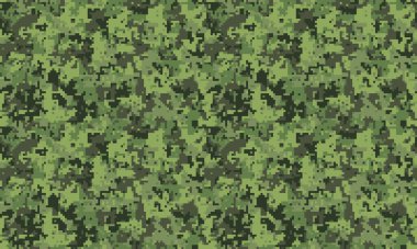 Yeşil tonlarda soyut pikselleştirilmiş kamuflaj deseni. Geçmişler, tekstil, ordu ya da açık hava temalı tasarımlar için mükemmel. Çok yönlü ve görsel olarak çarpıcı dijital kamuflaj dokusu.
