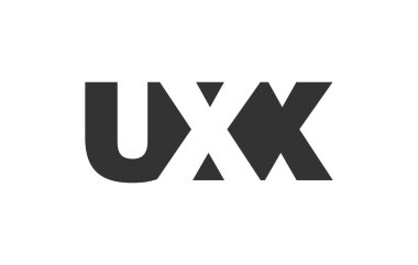 UXX logo tasarımı. İlk harf U X kalın yazı tipi teknoloji girişimleri, danışmanlık, kurumsal markalaşma için. Yaratıcı şirket adı, manşetler tipografi kimliği, trend logotype.