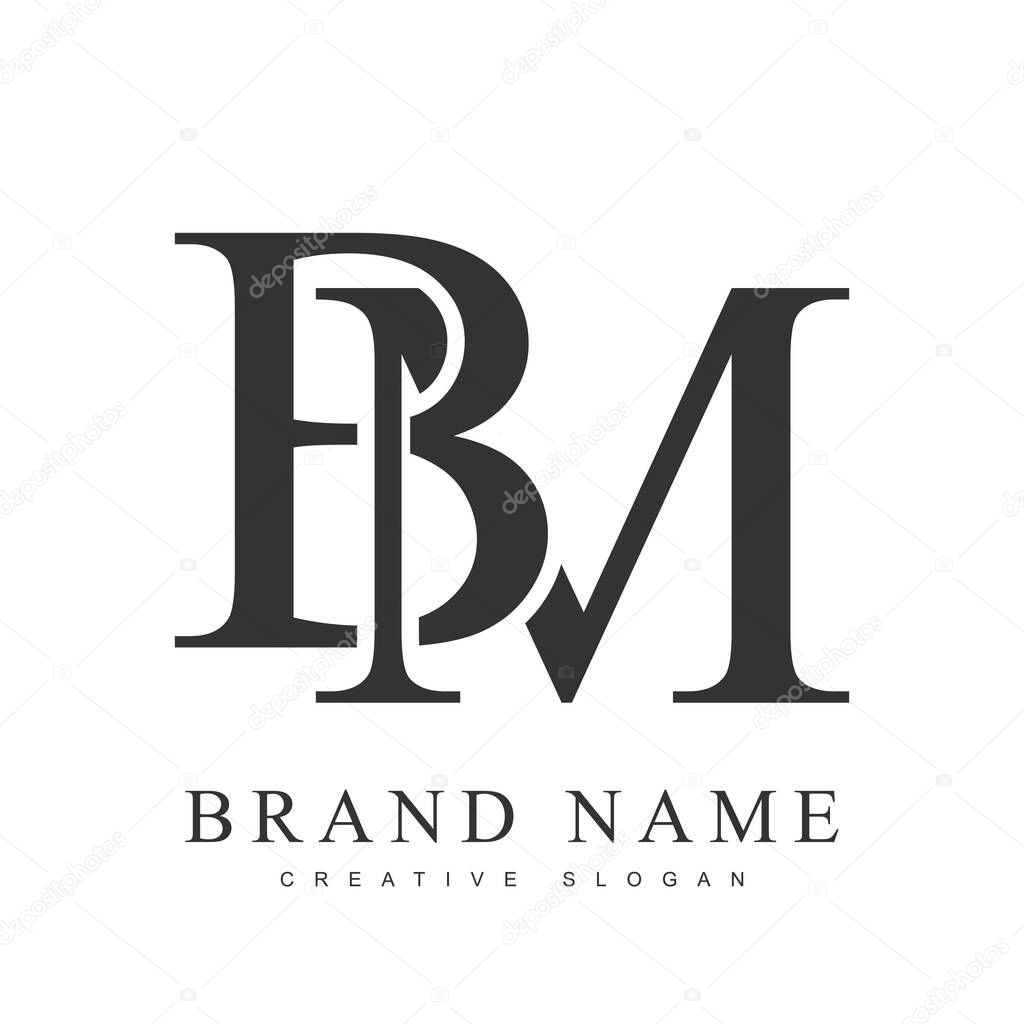 BM trendy logotype template. Initial letter b and m classic font style. Creative logo for company name or identity.