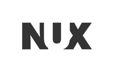 NUX logo tasarımı. İlk harf N U X kalın yazı tipi teknoloji girişimleri, danışmanlık, kurumsal markalaşma. Yaratıcı şirket adı, manşetler tipografi kimliği, trend logotype.