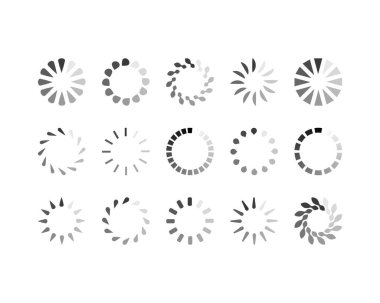 Koleksiyon Yükleme Çubuğu durum simgesi. Vektör çizimi. Vektör yüklü simgeler kümesi. İndirme işlemi sürüyor. Donload ya da Gönderme.