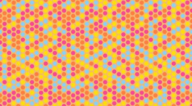 Renkli daireleri olan kusursuz noktalı desen, tekstil kumaşları, duvar kağıtları ya da soyut arka planlar için ideal. Yaratıcı dekor için modaya uygun bir geometrik tasarım.