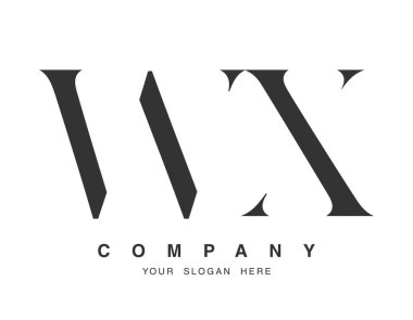 WX logo tasarımı. İlk harf w ve x serif yazı tipi. Yaratıcı klasik şirket adı tipografi. Moda logosu veya kimliği.