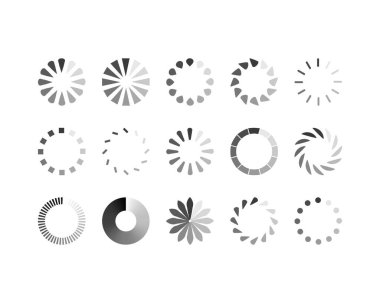 Koleksiyon Yükleme Çubuğu durum simgesi. Vektör çizimi. Vektör yüklü simgeler kümesi. İndirme işlemi sürüyor. Donload ya da Gönderme.