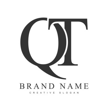 QT modayı logotype şablonu. İlk harf q ve t klasik yazı tipi. Şirket adı veya kimliği için yaratıcı logo.